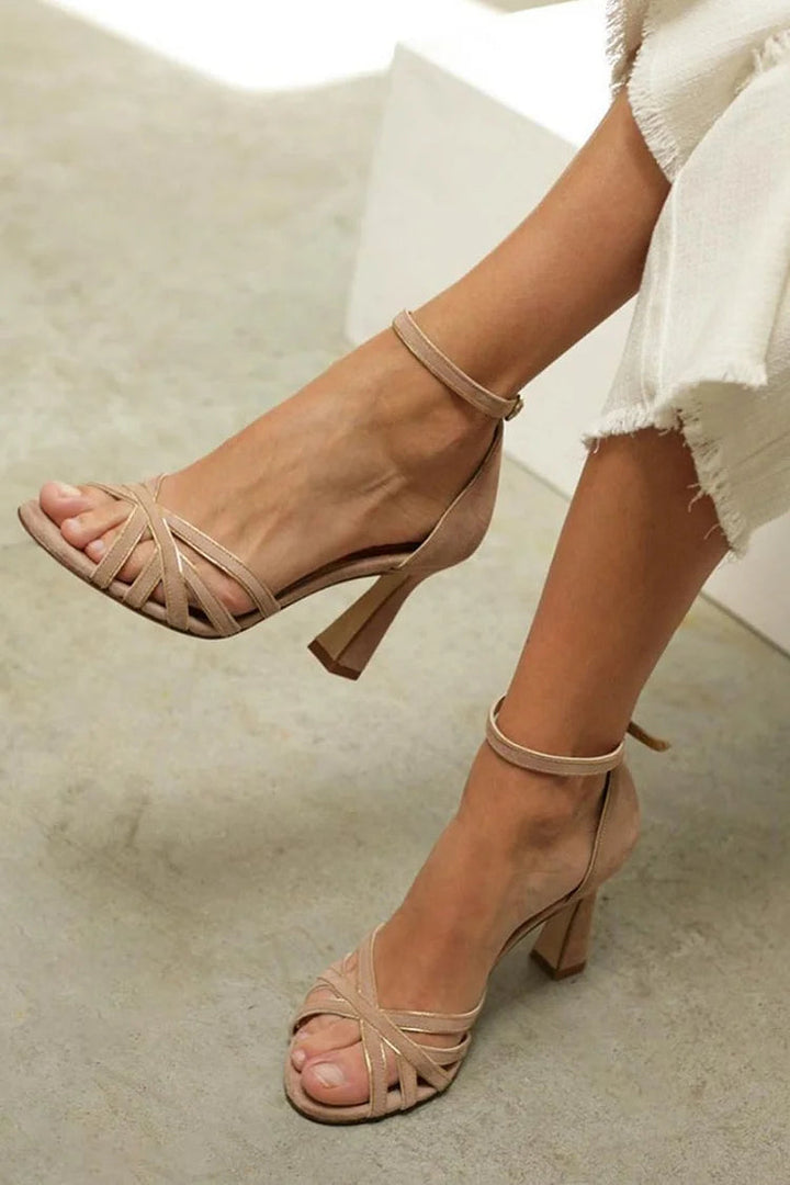 Sofia™ | Block Heel Sandals with Crossed Straps
