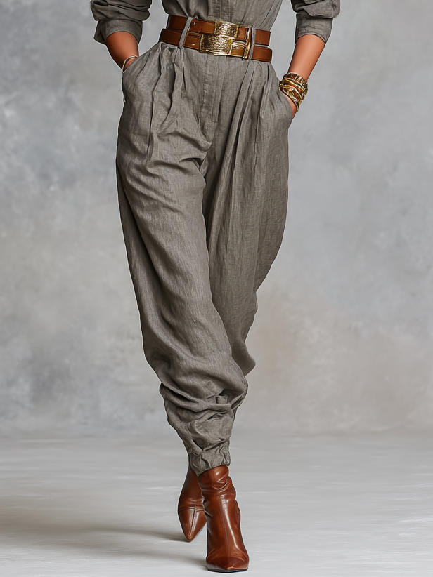 Cotton and Linen Long Sleeve Shirt Jumpsuit