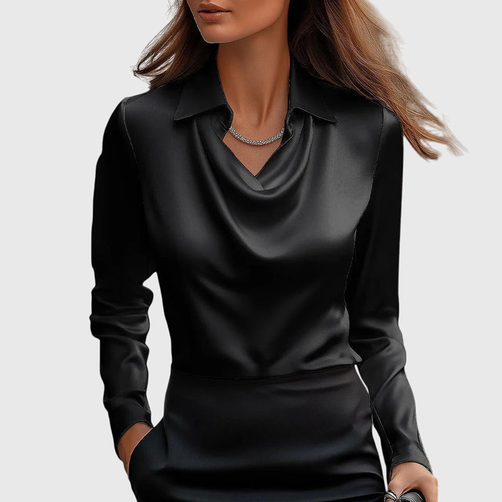 Sylvie | Blouse with a luxurious sheen and pleated neckline.