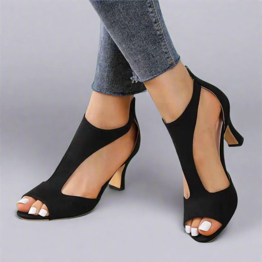 Grazia™ | Heeled sandals with curved cut-outs and zip fastening