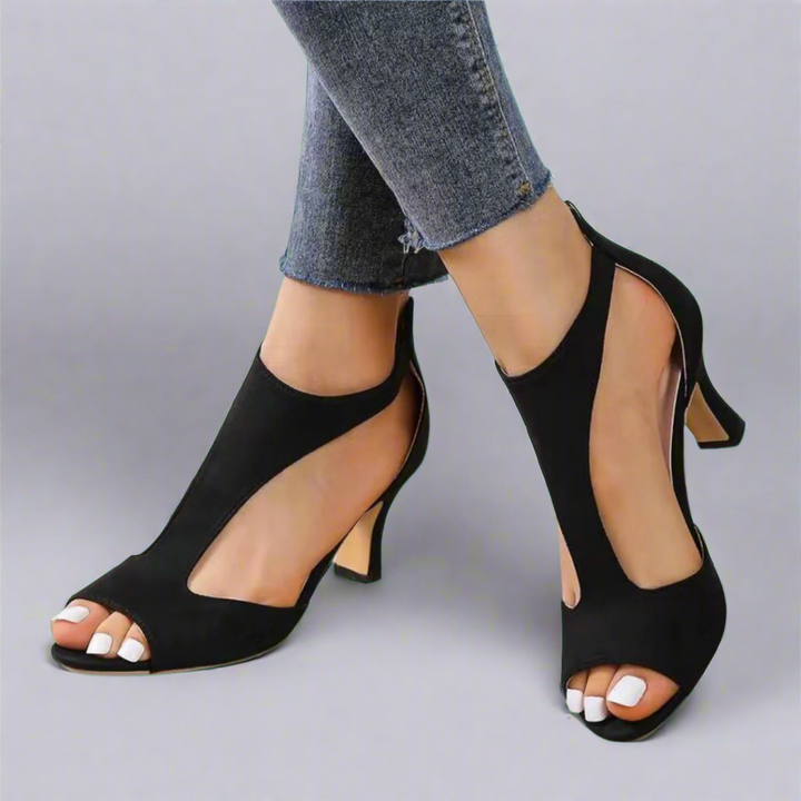 Grazia™ | Heeled sandals with curved cut-outs and zip fastening