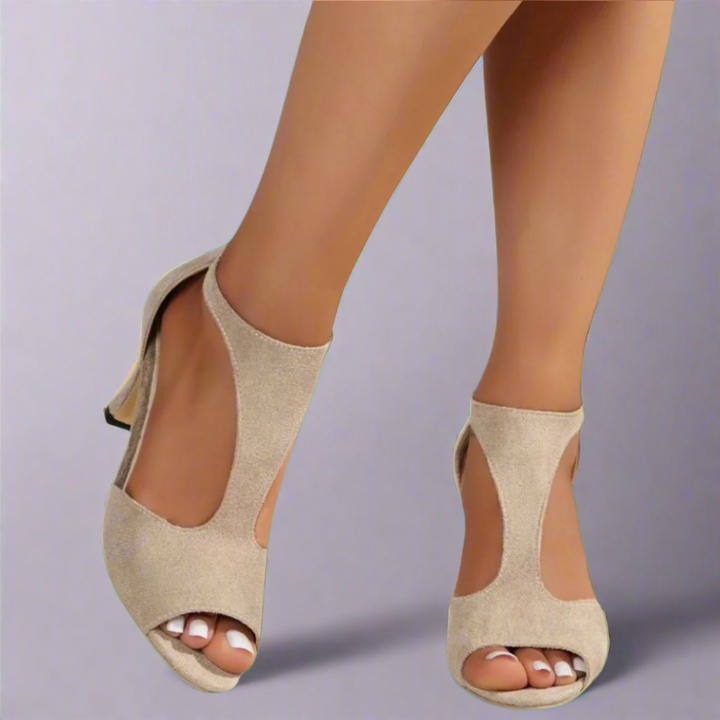 Grazia™ | Heeled sandals with curved cut-outs and zip fastening