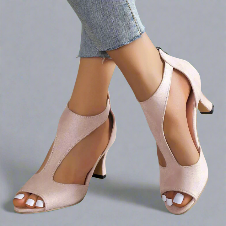 Grazia™ | Heeled sandals with curved cut-outs and zip fastening