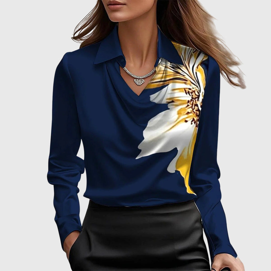 Sylvie | Blouse with a luxurious sheen and pleated neckline.