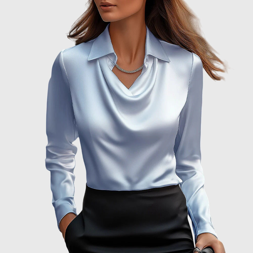 Sylvie | Blouse with a luxurious sheen and pleated neckline.