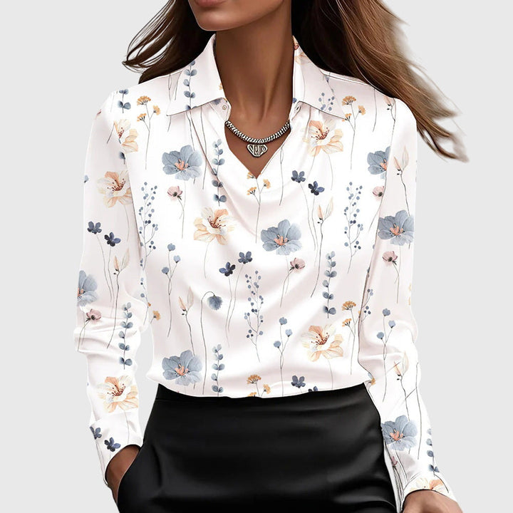 Sylvie | Blouse with a luxurious sheen and pleated neckline.