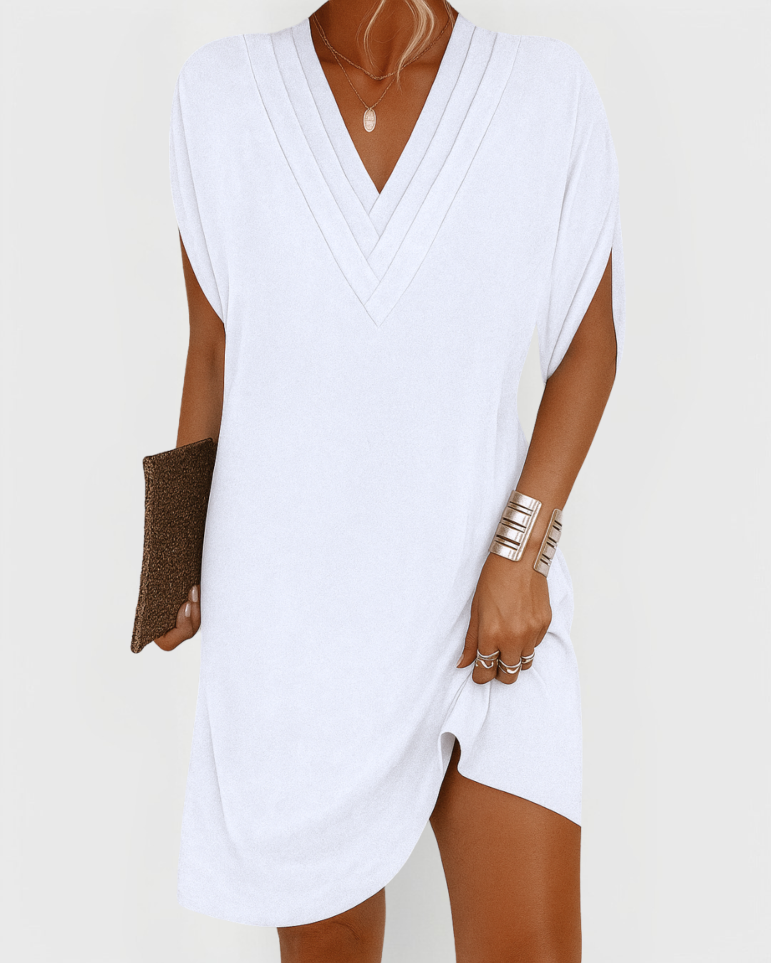 Ladies' V-Neck Dress - Elegant Dress for Every Occasion, Comfort & Style