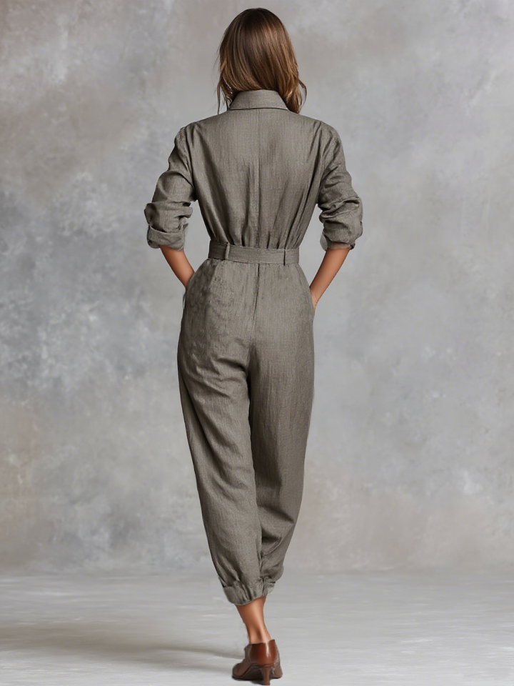 Cotton and Linen Long Sleeve Shirt Jumpsuit