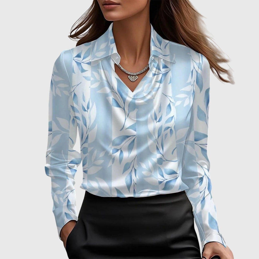Sylvie | Blouse with a luxurious sheen and pleated neckline.