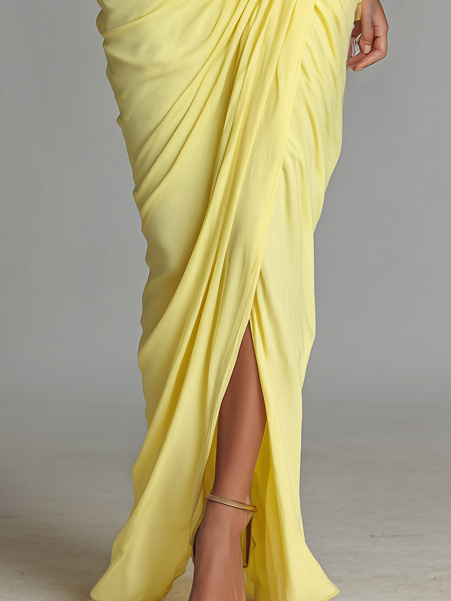 Maxi Dress Comfortable in Bright Yellow Mix