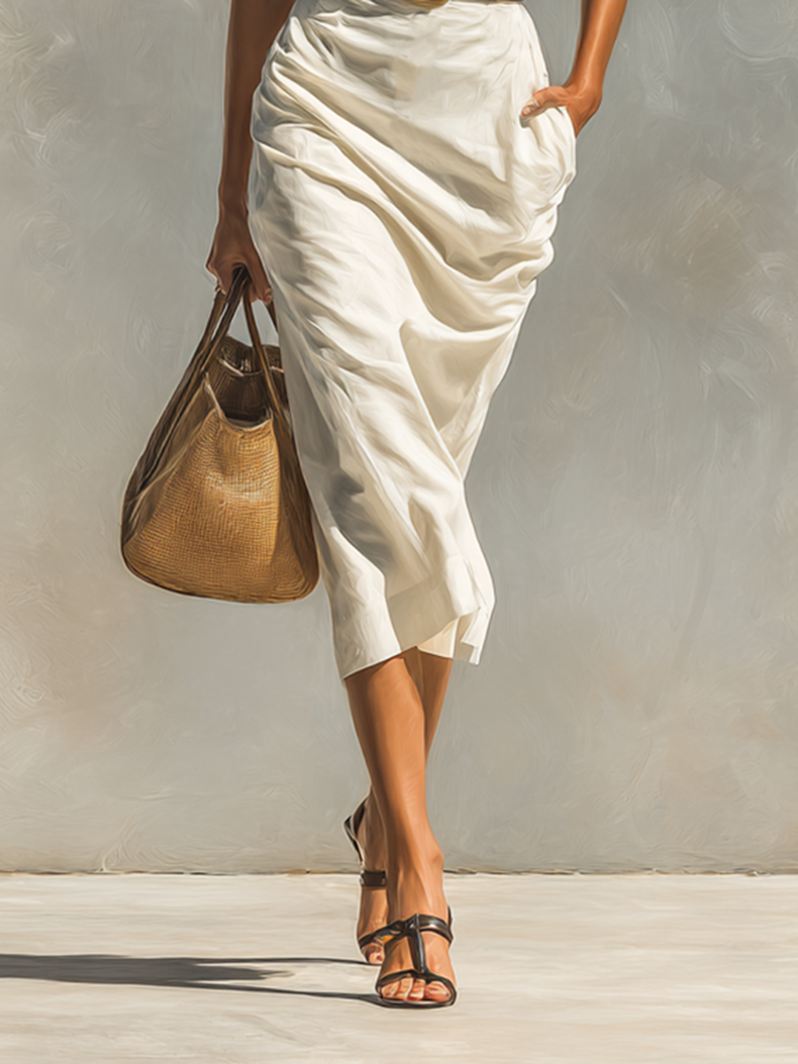 Ladies' Dress with Short Sleeves, Collar and Waistband