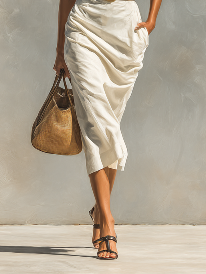 Ladies' Dress with Short Sleeves, Collar and Waistband