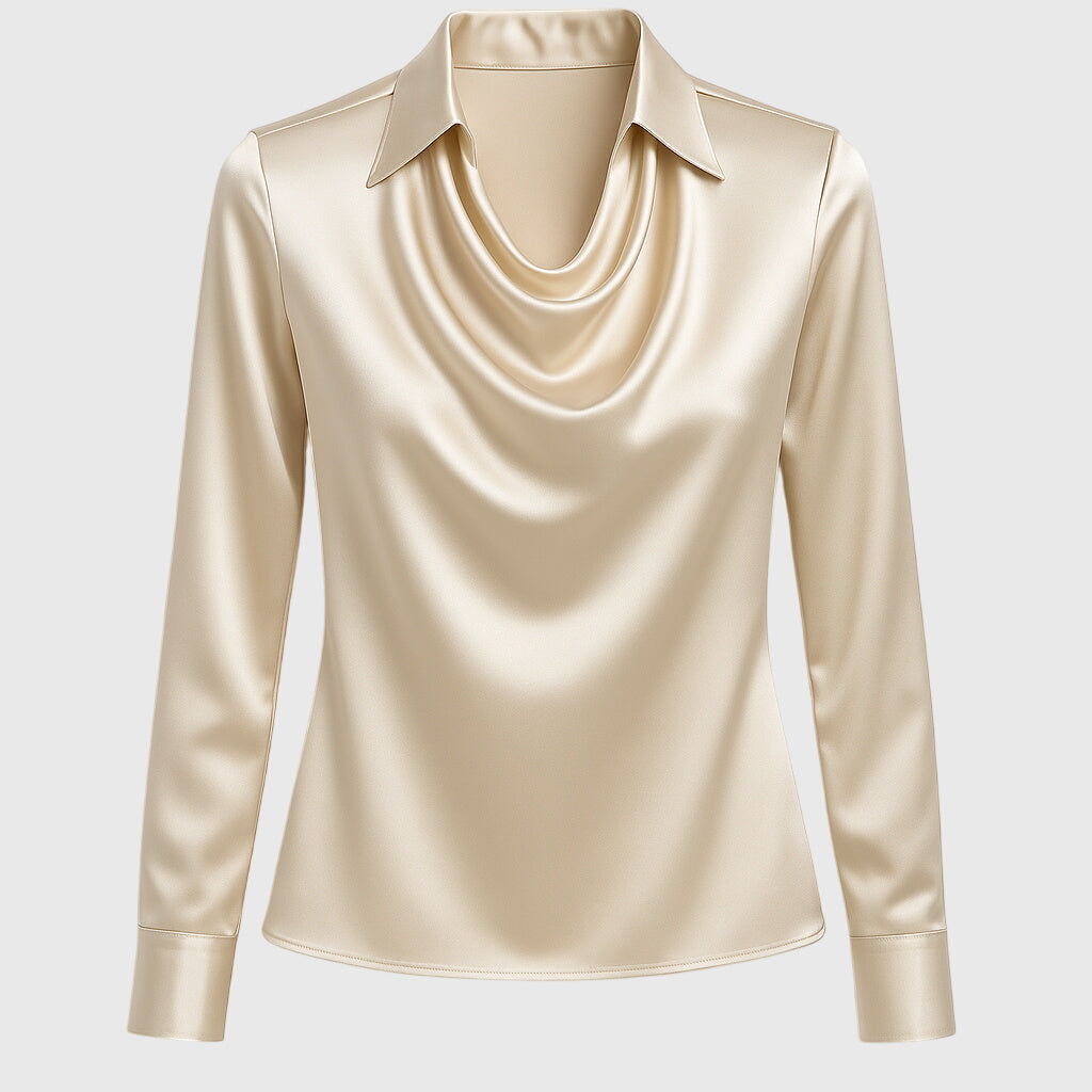 Sylvie | Blouse with a luxurious sheen and pleated neckline.