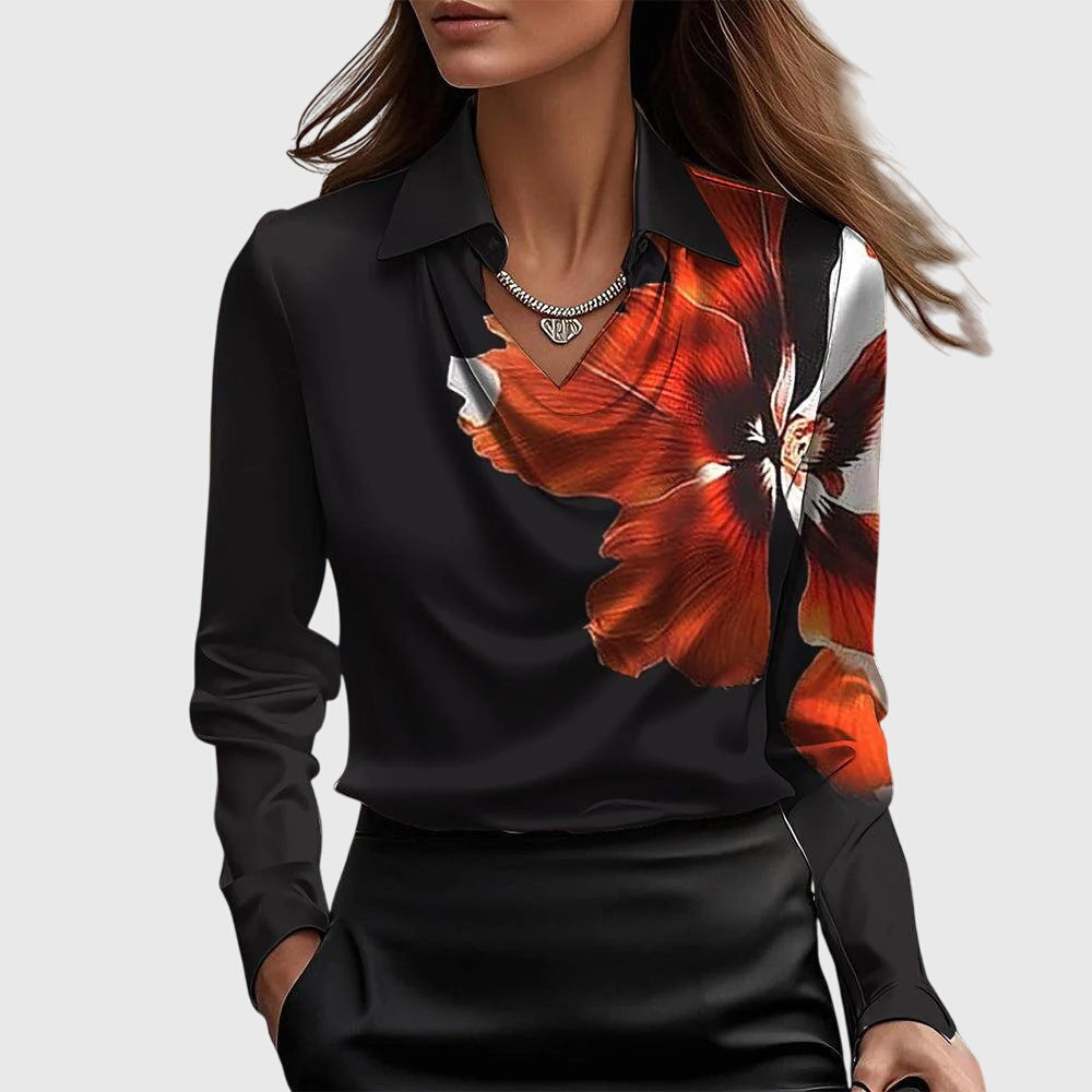 Sylvie | Blouse with a luxurious sheen and pleated neckline.
