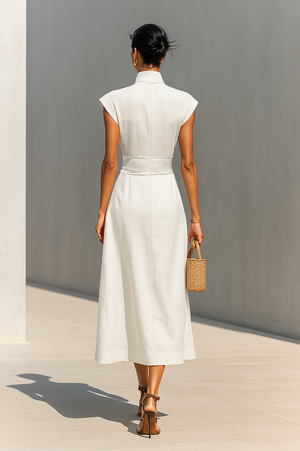 Maxi Dress Made of 100% Cotton with Notched Collar and Hood