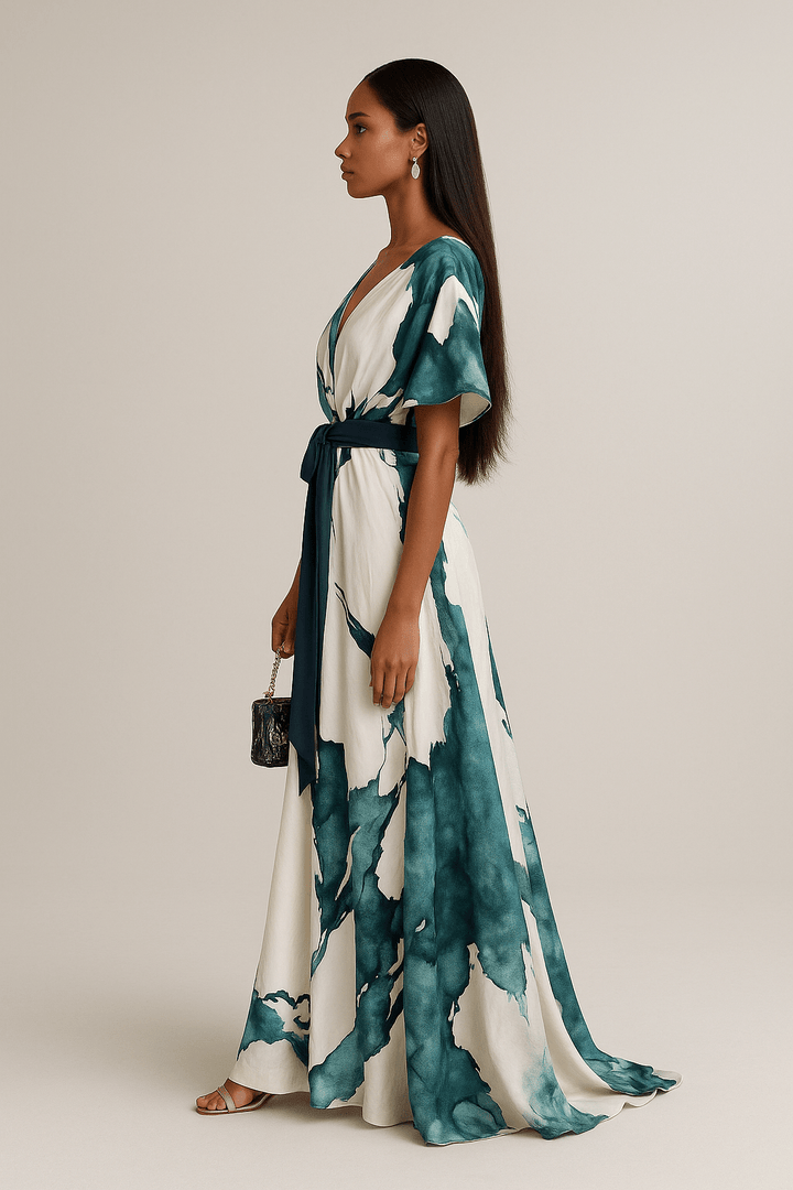 Nayla™ | Long Watercolour Print Dress