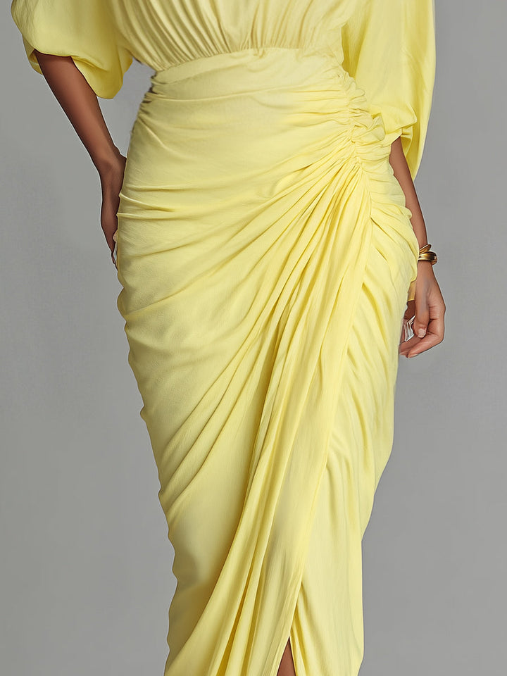 Maxi Dress Comfortable in Bright Yellow Mix